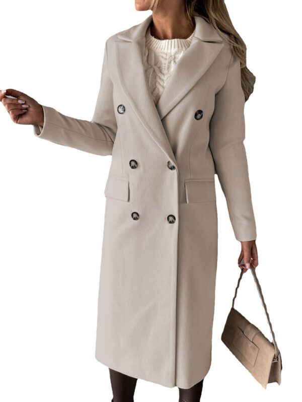 Long Sleeve Lapel Coat Winter Fashion Solid Double Breasted Slim Long Jacket Womens Clothing - Image 5