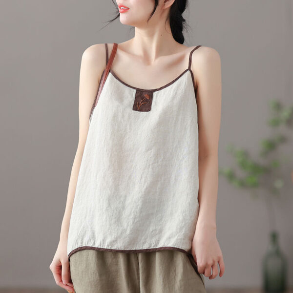 Summer Thin Cotton Linen Top Ladies Embroidered Vest - Image 2