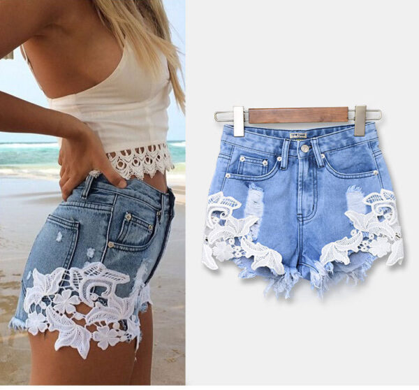 High Waist Lace Beach Resort Boho Ladies Shorts - Image 3