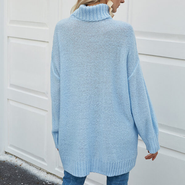 Ladies High Neck Fashion Loose Knit Sweater - Image 3