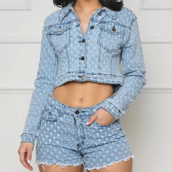 New Women's Clothing Leisure Ripped Denim Shorts Suit