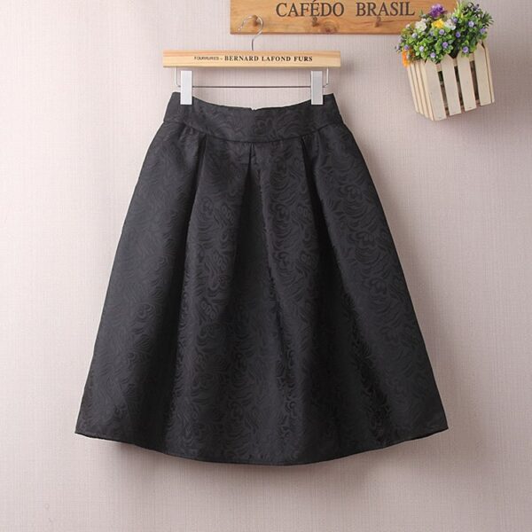 Winter Black Red Jacquard Pleated Ball Gown Skater Ladies Midi Skirts - Image 5