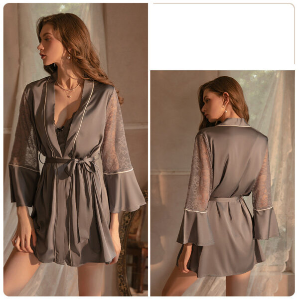 Deep V Lace Satin Nightdress Loungewear Set - Image 4