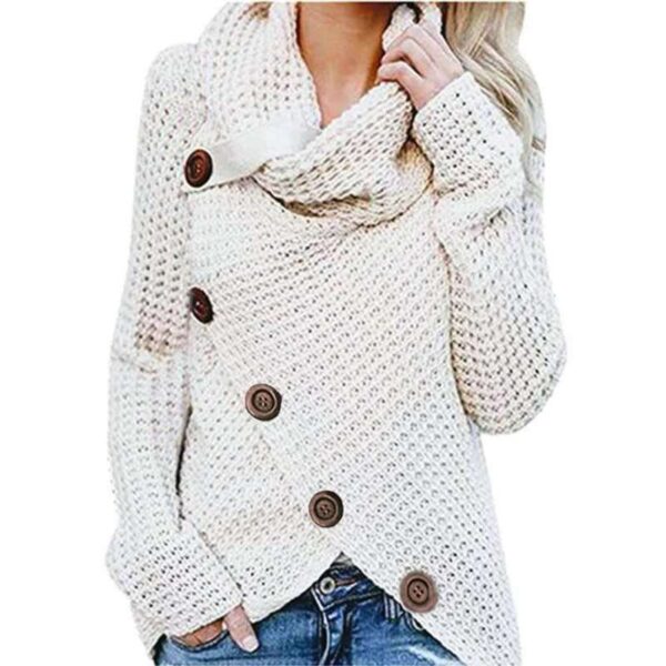 Ladies Long Sleeve Irregular Knit Sweater - Image 7