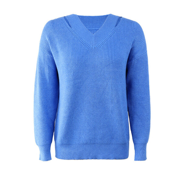 Fashion Ladies V-neck Solid Color Sweater Women - Image 7