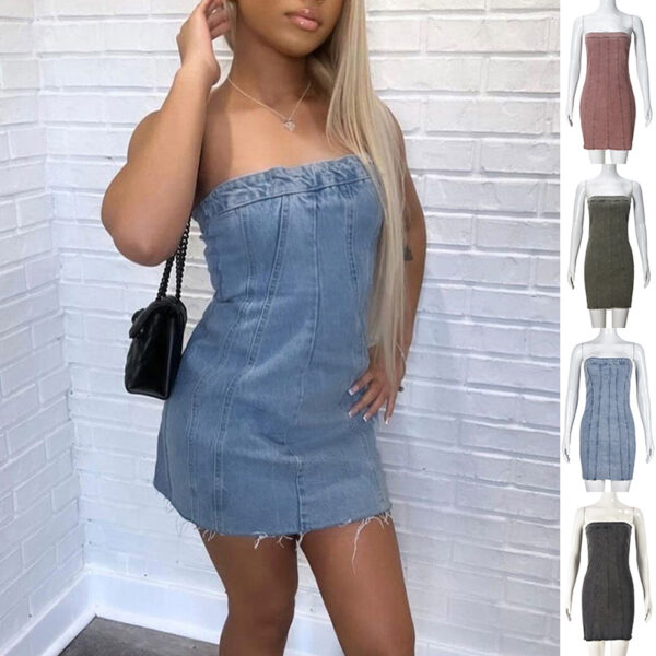 Fashion Backless Tube Denim Dress Summer Sexy Y2K Slim Short Dresses For Women Clothing