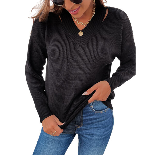 Fashion Ladies V-neck Solid Color Sweater Women - Image 8