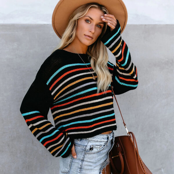 Ladies striped rainbow sweater - Image 2