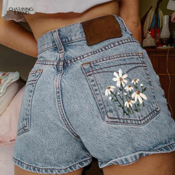 Printed Summer Artistic Vintage Women's Clothing Denim Shorts - Image 9