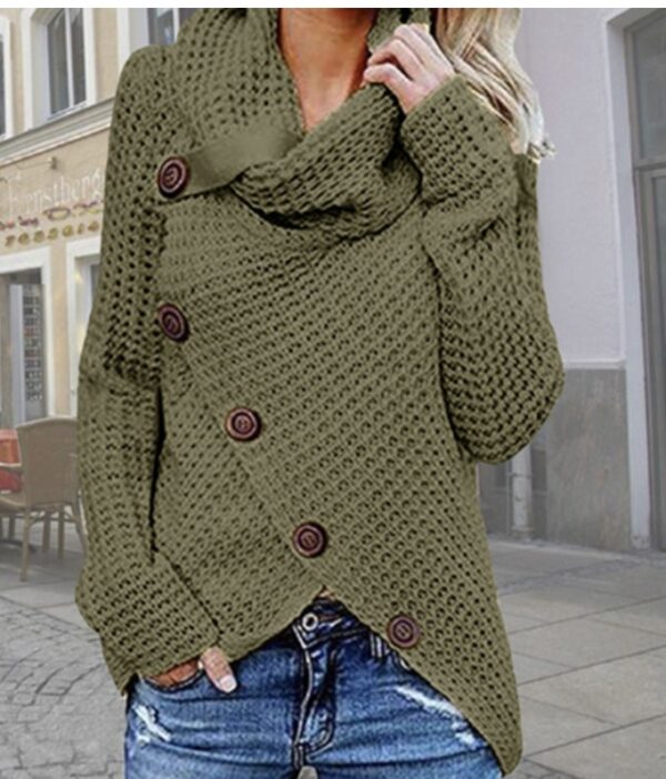 Ladies Long Sleeve Irregular Knit Sweater - Image 4