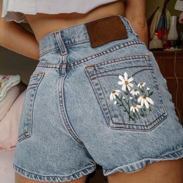 Printed Summer Artistic Vintage Women's Clothing Denim Shorts - Image 2