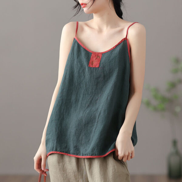 Summer Thin Cotton Linen Top Ladies Embroidered Vest - Image 6