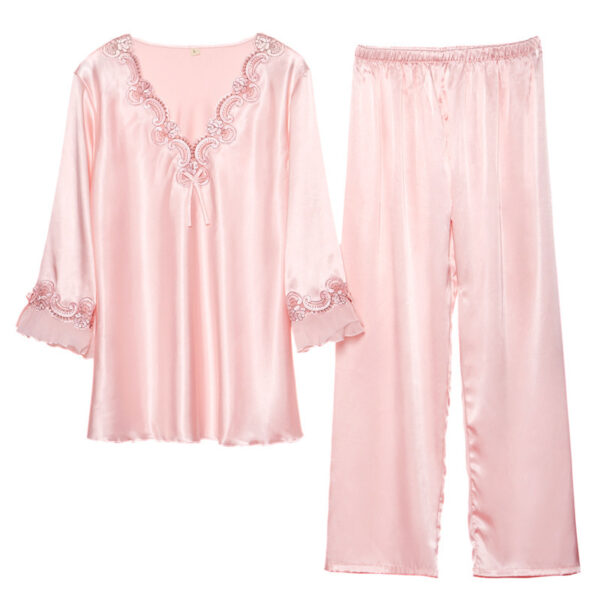 Women's Silk Solid Color Loungewear Robe Set - Image 4