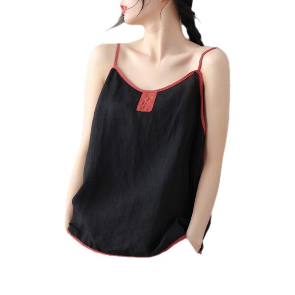 Summer Thin Cotton Linen Top Ladies Embroidered Vest - Image 3