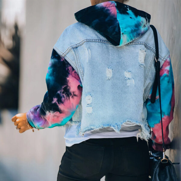 Ladies tie-dye contrast denim jacket - Image 5