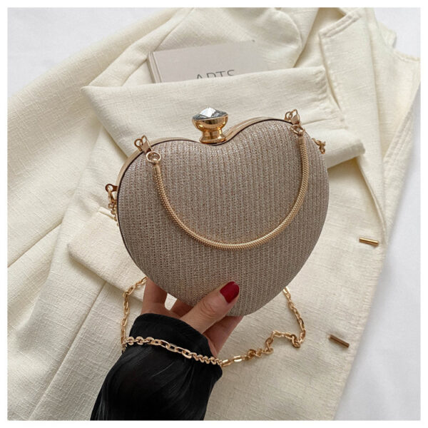 Evening Clutch Bag Women Bag Shiny Handbag Heart Shape Metal Clutches Bag Fashion Chain Shoulder Crossbody Bag Luxury Lady Purse Valentines Day Outfit - Image 2