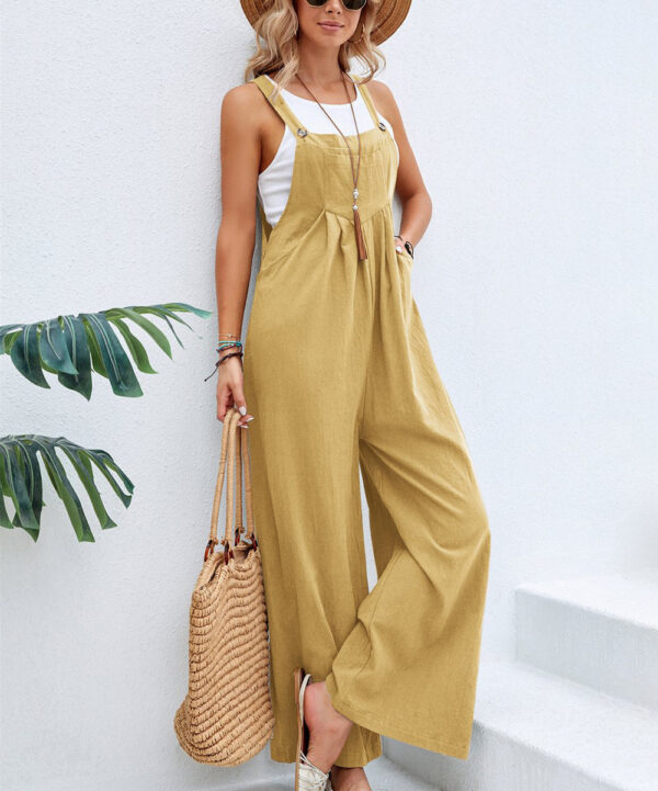 Women Long Bib Pants Overalls Casual Loose Rompers Jumpsuits With Pockets - Image 2