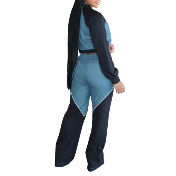 European And American Women's Clothing Denim Stitching Sports Sweater Suit - Image 4