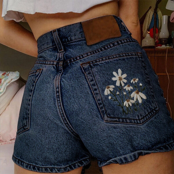 Printed Summer Artistic Vintage Women's Clothing Denim Shorts - Image 5