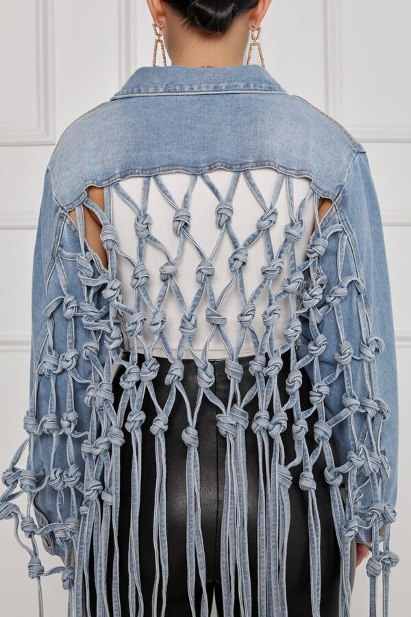 Fashion Ladies Mesh Fringed Denim Jacket - Image 3