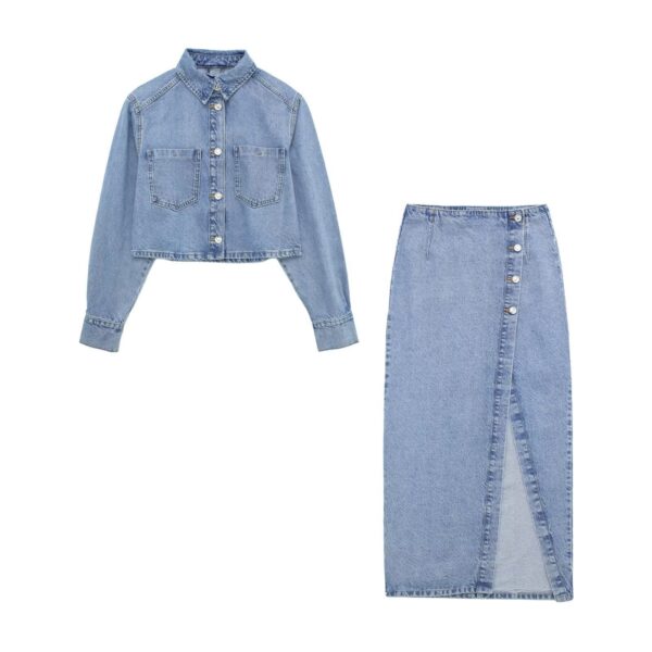 Spring And Summer New Women's Clothing Short Denim Jacket Coat Mid-length Dress Set