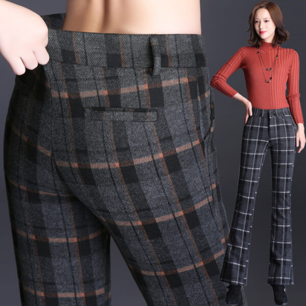 Plaid woolen ladies casual flared pants - Image 3