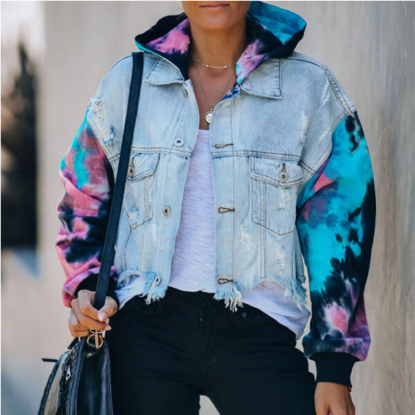 Ladies tie-dye contrast denim jacket - Image 3