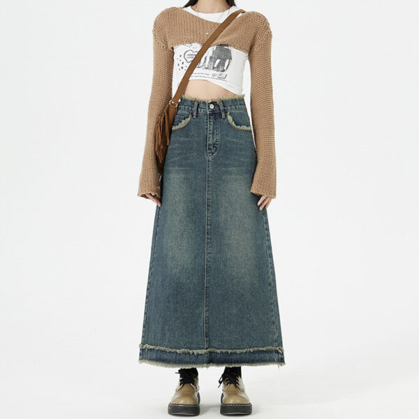 Retro Fashion Hip Denim Long Skirts Women