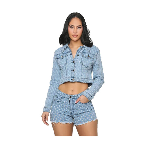 New Women's Clothing Leisure Ripped Denim Shorts Suit - Image 4