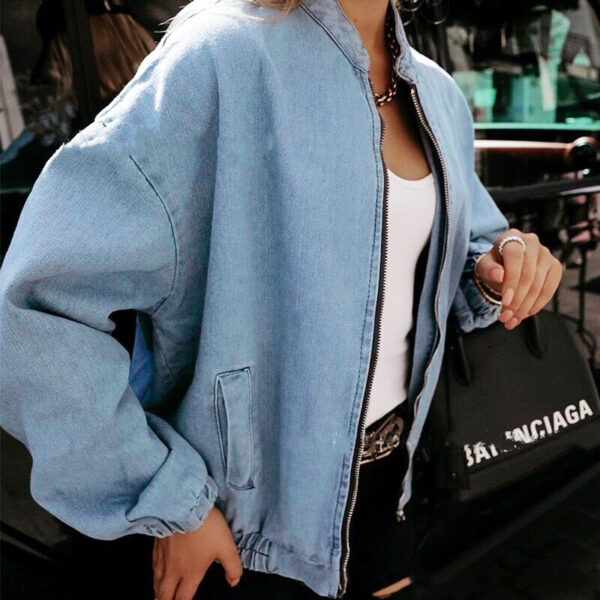 New Women's Clothing Blue Casual Slim Jacket Denim Coat - Image 5