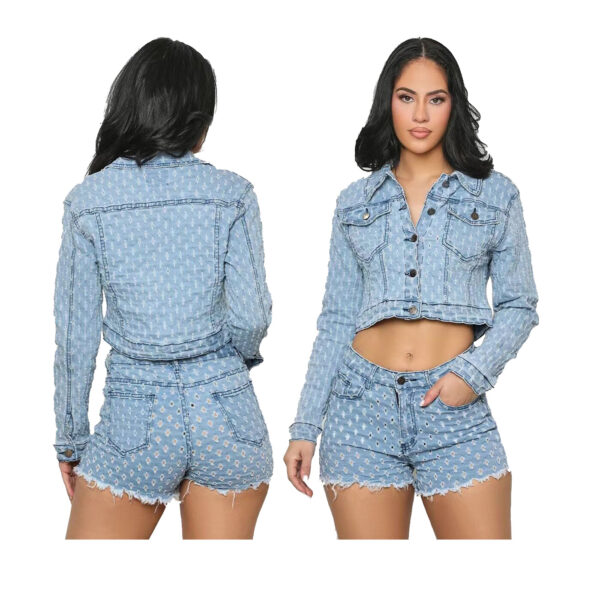 New Women's Clothing Leisure Ripped Denim Shorts Suit - Image 6