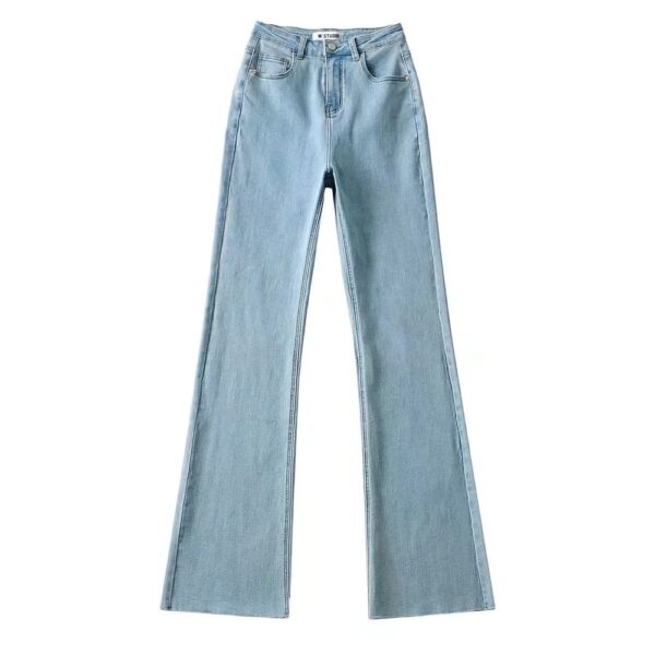 Raw Edge High Waist Denim Flared Pants Trendy Women's Clothing - Image 3