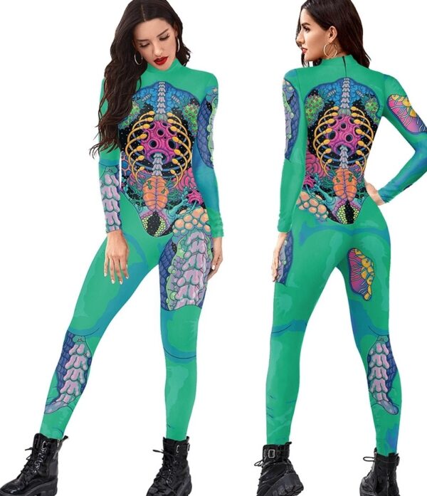 Women's Human Skeleton Digital Printing Jumpsuits For Performance - Image 2