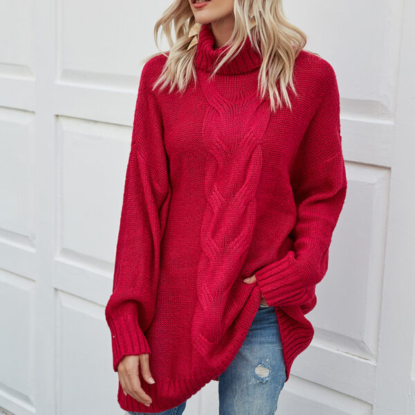 Ladies High Neck Fashion Loose Knit Sweater - Image 4