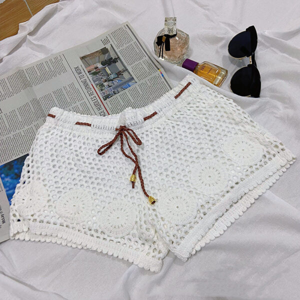 Ladies Crochet Cutout Casual Vacation Knit Shorts - Image 5