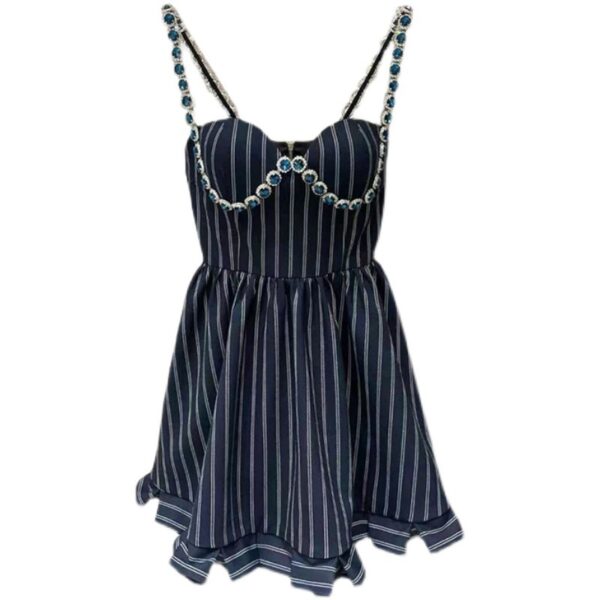 Spot Ladies Style Diamond-studded Striped Halter Strap Light Luxury Waist Ruffled A-line Skirt