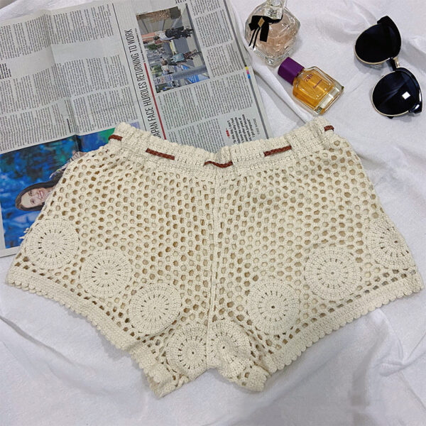 Ladies Crochet Cutout Casual Vacation Knit Shorts - Image 2