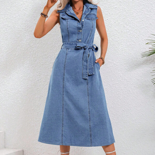 Women's Clothing Retro Waist-controlled Slimming Denim Dress - Image 4