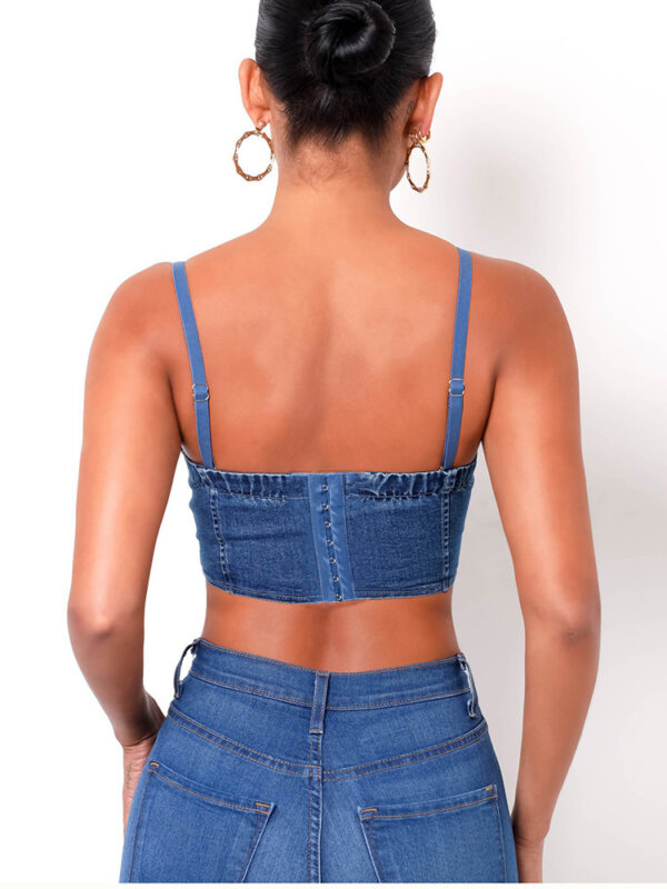 Ladies Sexy Cross-lace Denim Short Vest - Image 4