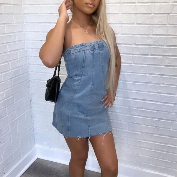 Fashion Backless Tube Denim Dress Summer Sexy Y2K Slim Short Dresses For Women Clothing - Image 9