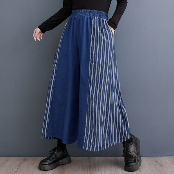 Autumn Clothing Casual Patchwork Striped Denim Fashionable Wide Leg Pants - Image 3