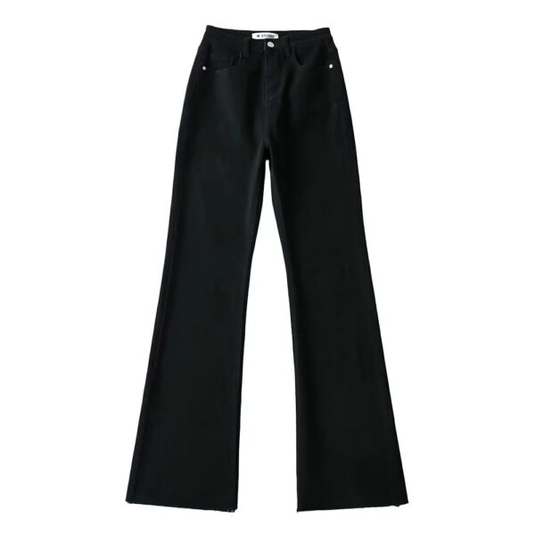 Raw Edge High Waist Denim Flared Pants Trendy Women's Clothing - Image 2