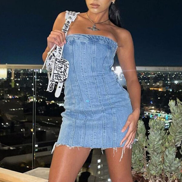 Fashion Backless Tube Denim Dress Summer Sexy Y2K Slim Short Dresses For Women Clothing - Image 3