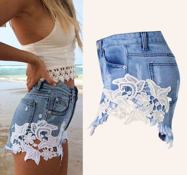 High Waist Lace Beach Resort Boho Ladies Shorts - Image 2