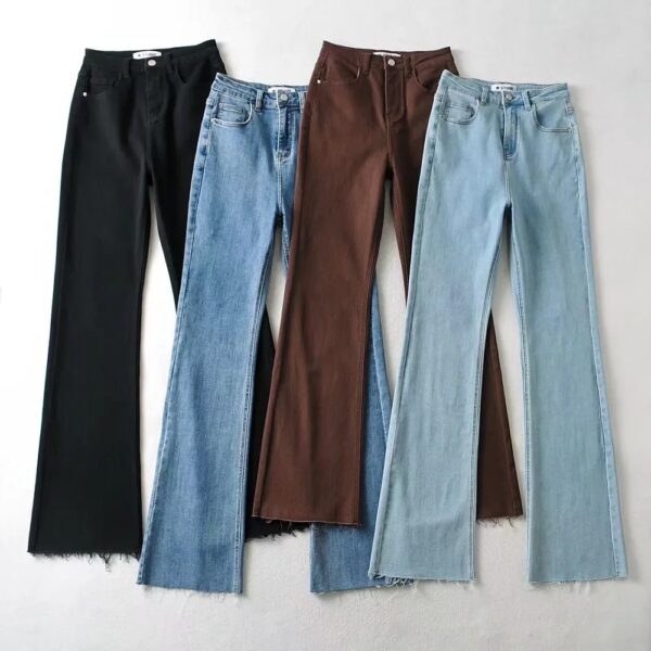 Raw Edge High Waist Denim Flared Pants Trendy Women's Clothing