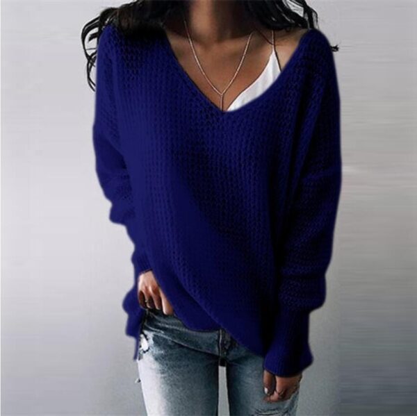 Solid Color V-neck Mid-length Ladies Top Sweater - Image 6