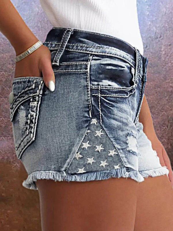 European And American Women's Clothing Stretch Slim Fit All-match Ripped Denim Shorts - Image 5