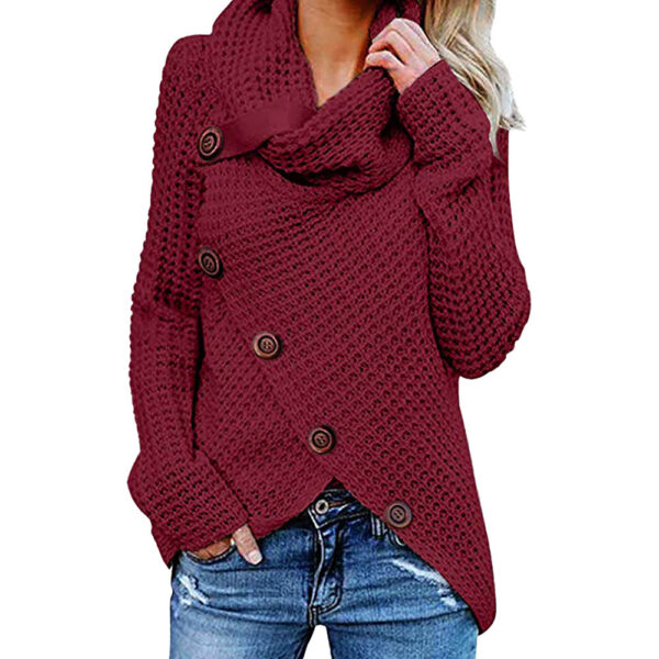 Ladies Long Sleeve Irregular Knit Sweater - Image 3