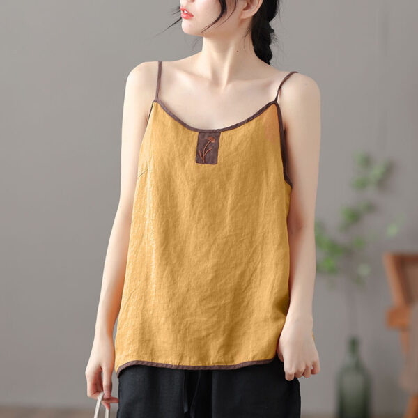 Summer Thin Cotton Linen Top Ladies Embroidered Vest - Image 5