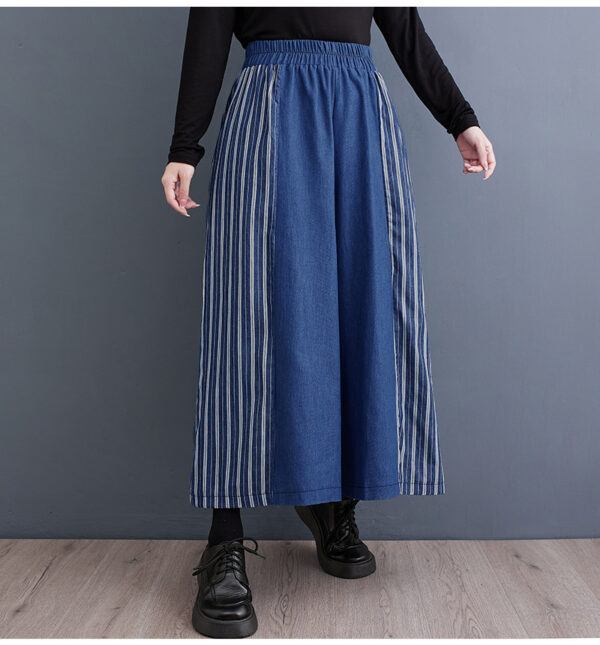 Autumn Clothing Casual Patchwork Striped Denim Fashionable Wide Leg Pants - Image 10